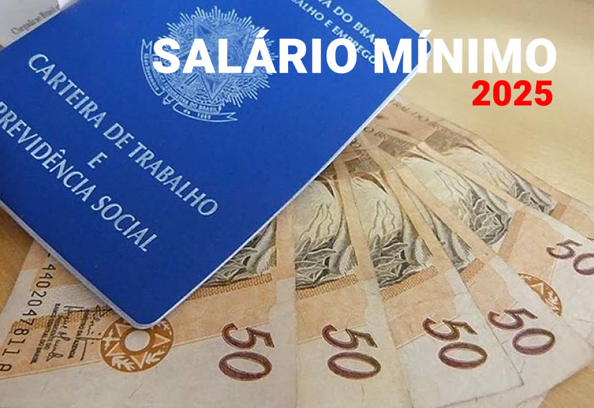 CTPS e notas de 50 reais com o título salário mínimo 2025